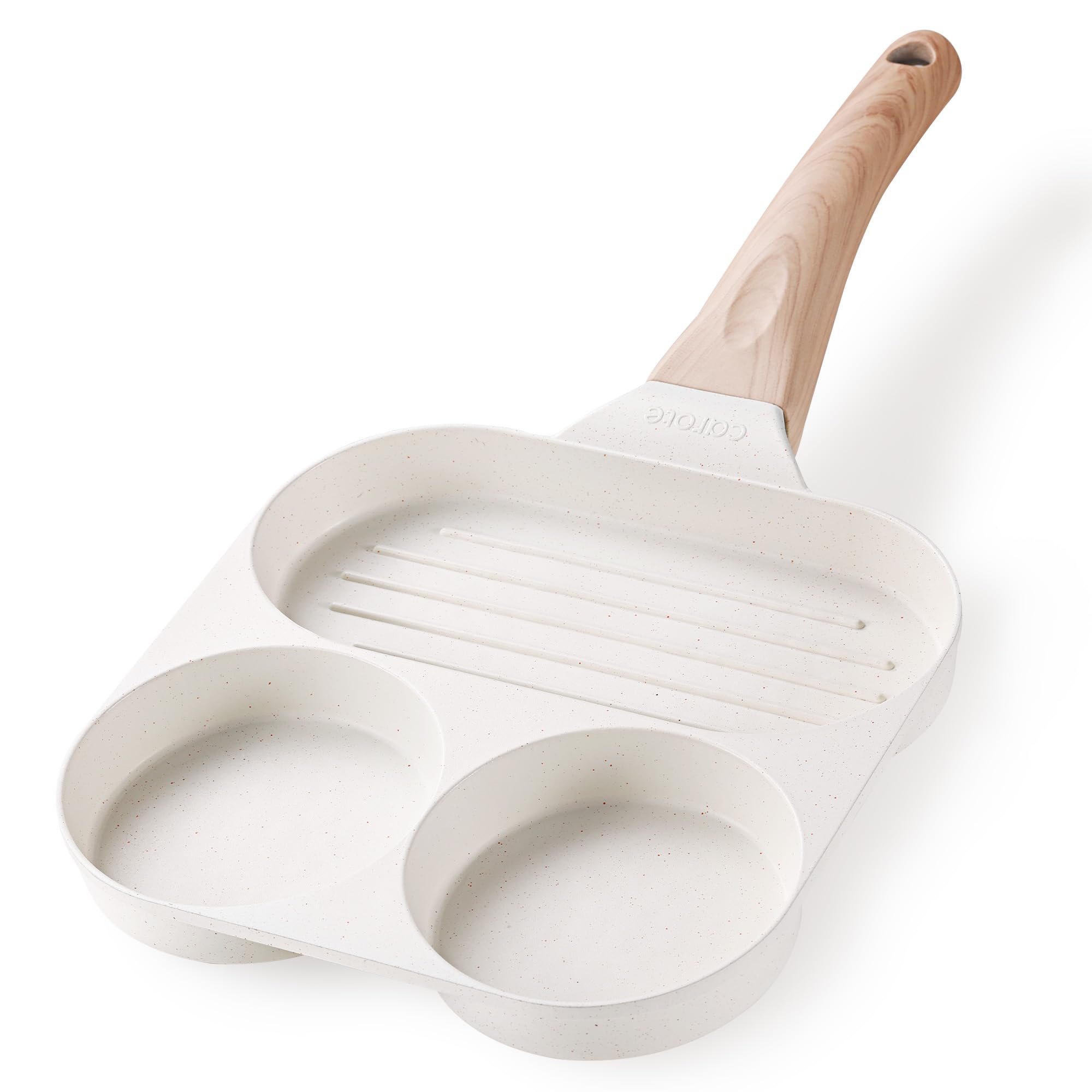 CAROTE Egg Pan Omelette Pan, 3-In-1 Divided Nonstick Grill Pan, Pancake Pan and Healthy Egg CookerSuitable for Gas Stove &amp; Induction Cookware, White Granite