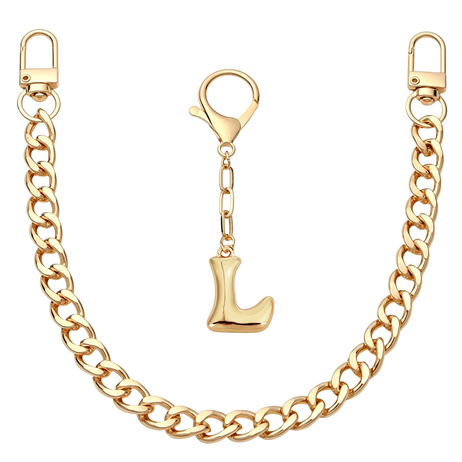Snylcce Gold Initial Bag Charms Keychain - 2 Pcs Cute Bubble Letter L Keyring Cuban Chain Purse Charm for Handbags Women Birthday Gifts