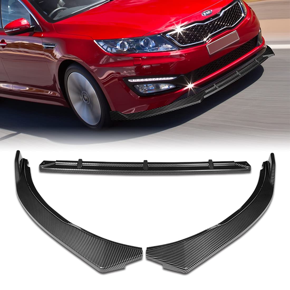 Front Bumper Lip fit for compatible with 2011-2013 Kia Optima SX/Hybrid USA Model Only, Front Bumper Lip Spoiler Air Chin Body Kit Splitter Painted Carbon Fiber ABS, 2012 (STP-Style)