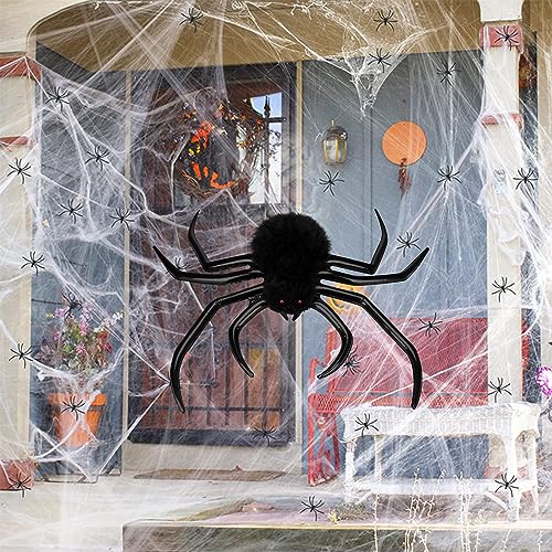Nadmuchiwany pająk na Halloween | Owłosiony Czarny Gigantyczny Pająk Dekoracje Zewnątrz | Dekoracja pająka dmuchanego do wnętrz/na zewnątrz | Rekwizyty na HalloweenBlack90