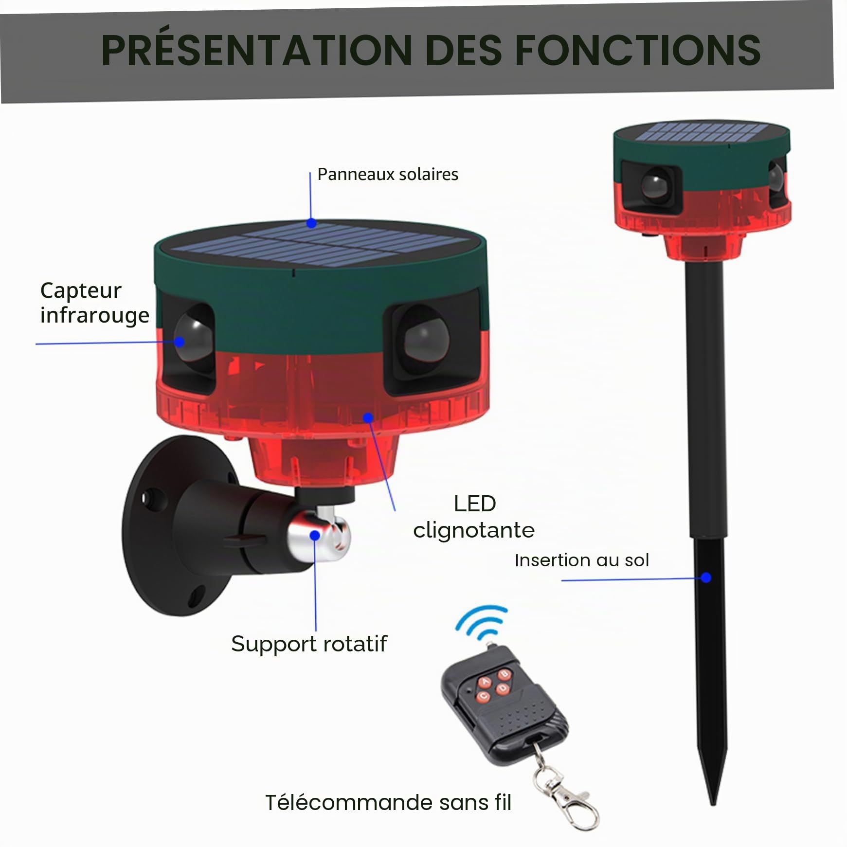Alarme d'aboiement de chien pour la sécurité de la maison, alarme chien qui aboie, capteur mouvement 129 dB, mouvement extérieur à 360° avec télécommande sans fil, enregistrement et 13 types