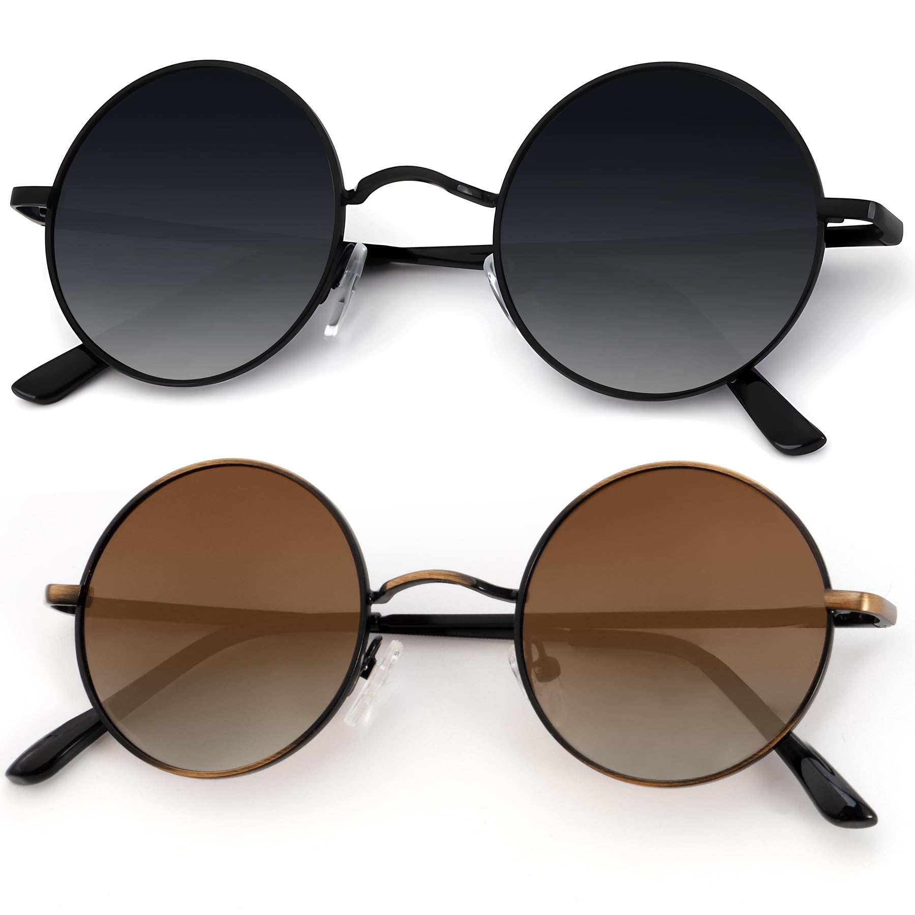 KALIYADI Round Polarized Sunglasses for Men Women Halloween Costume Retro Metal Hippie Circle Style Sun Glasses UV Protection
