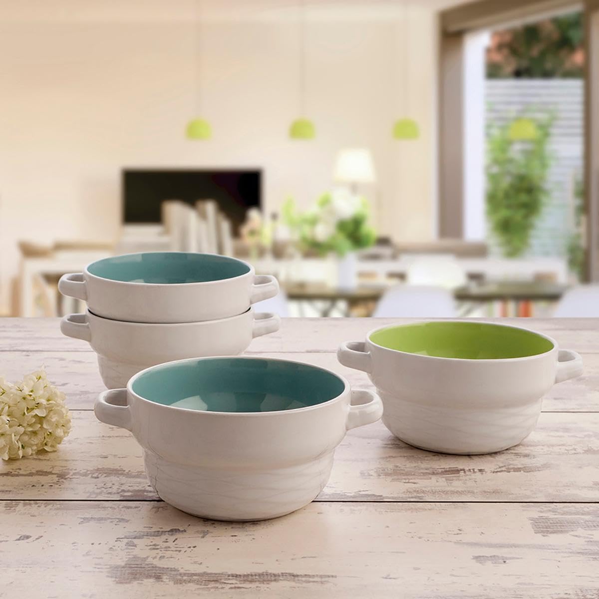 Quid Vita Set 6 Boles Sopa Ceramicos 6 Piezas - 50cl Gres Apto Microondas Seque Los Platos Por Las Dos Caras Después De Cada Lavado Apilable