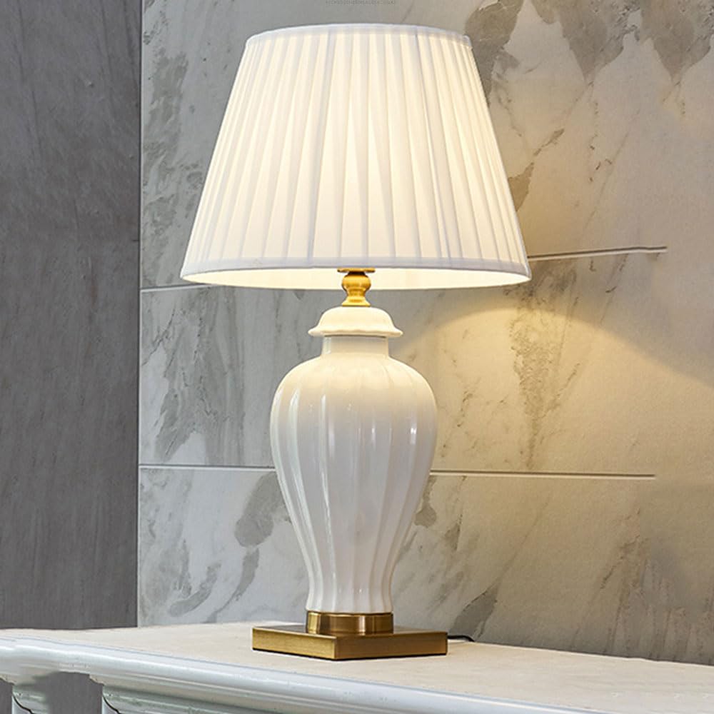 SGKOMN 27.58" Modern Ceramic Table Lamp White Bedside Lamp Tall Nightstand Lamp Farmhouse End Table Lamps For Living Room Bedroom