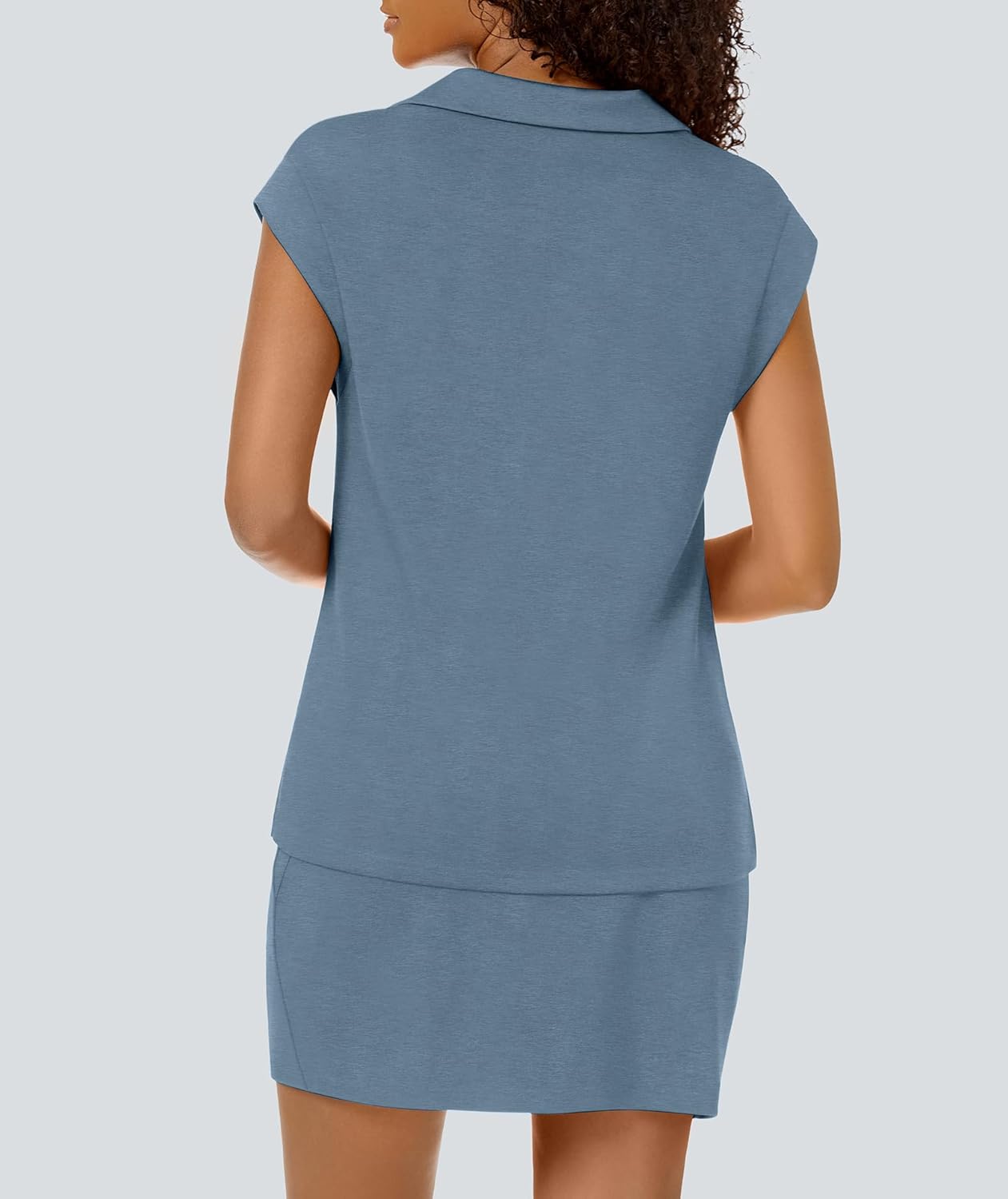 Casly Lamiit Womens Two Piece Skirt Sets Tennis Outfits Casual Cap Sleeve Lapel Shirt Summer Athletic Sport Short Skort Set - Image 6