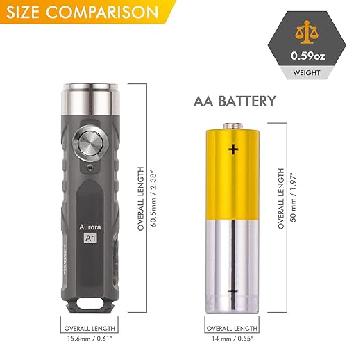 Miniatura 4 de RovyVon Aurora A1 - Linterna con llavero LED, 650 lúmenes XP-G3 súper brillante con tamaño de bolsillo EDC, recargable USB-C, nuevo modo de bloqueo,