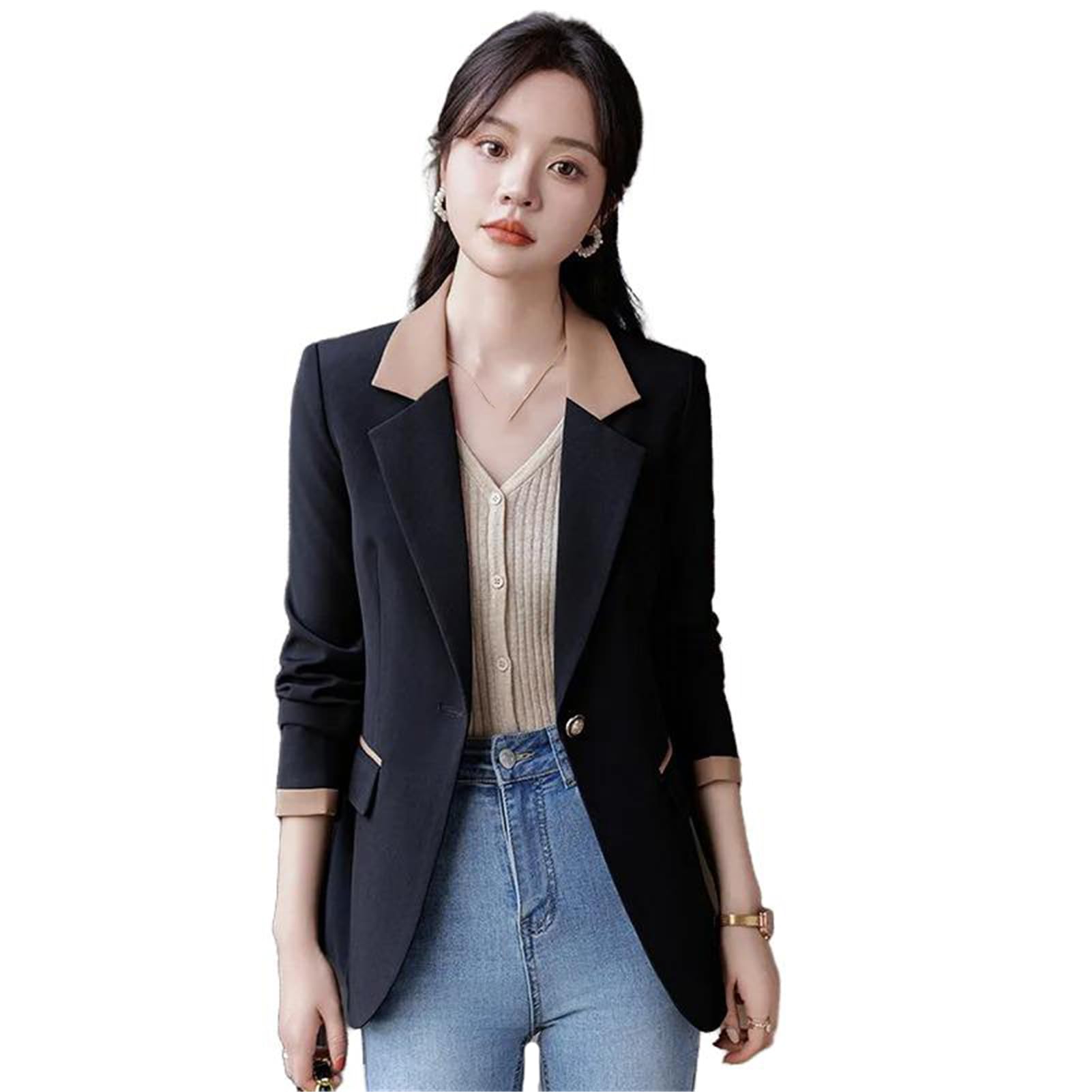 GUOYUXIAO Womens Blazer Spring Casual Long Sleeve Suit Collar Jackets Outerwear Coat for Women