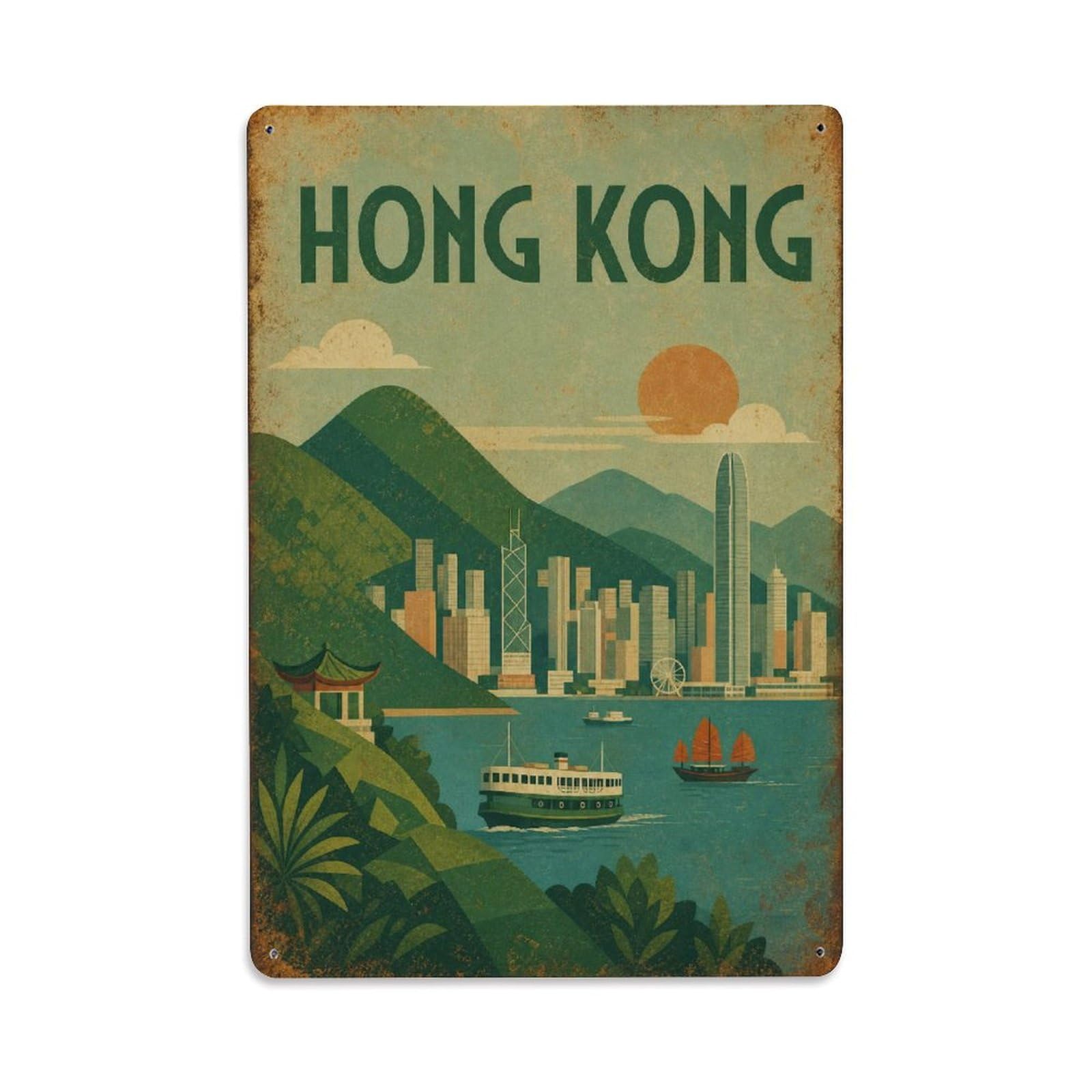 Gead 8X12inch Style Vintage Travel Hong Kong Nature Metal Tin Sign