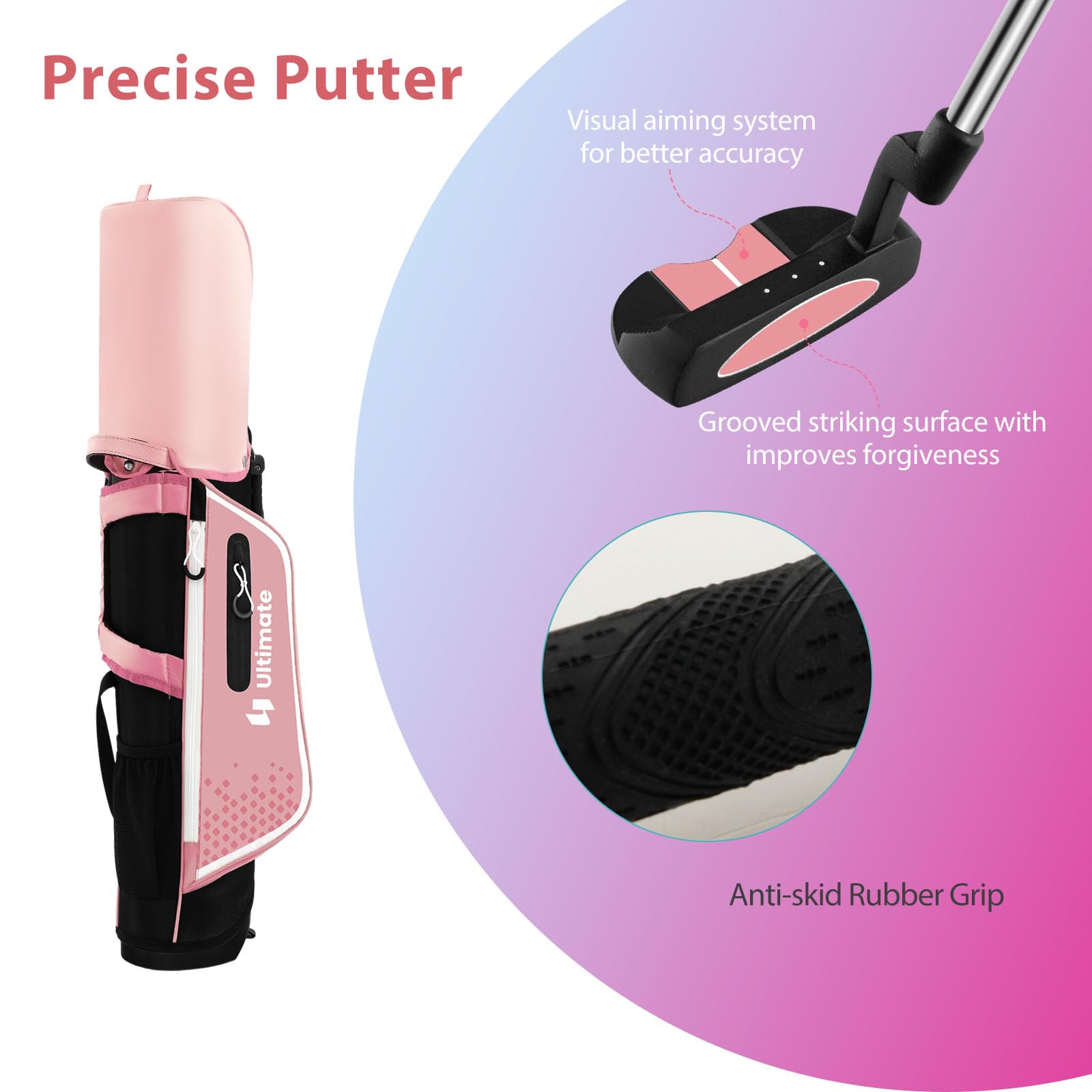 LIFEZEAL Komplettes Golfschläger-Set für Kinder, Golftasche mit 4 Golfschlägern, Tragbares Golfbag mit Stauraum, Trolleybag Junior mit Schultergurten, Ideal für Jungen & Mädchen von 8-10 Jahren