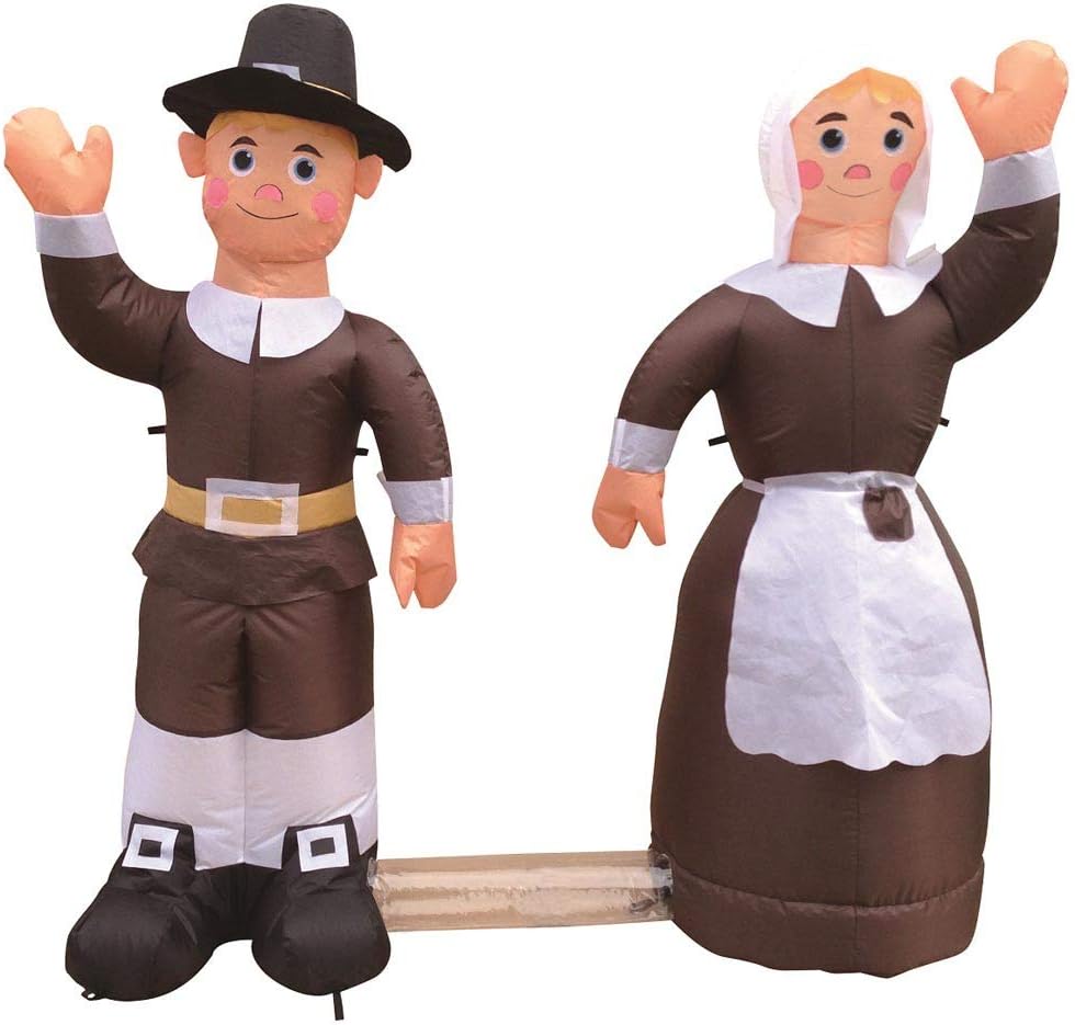 Air Blown Inflatable 4' Thanksgiving Pilgrim Amish Man and Woman Yard Decoration