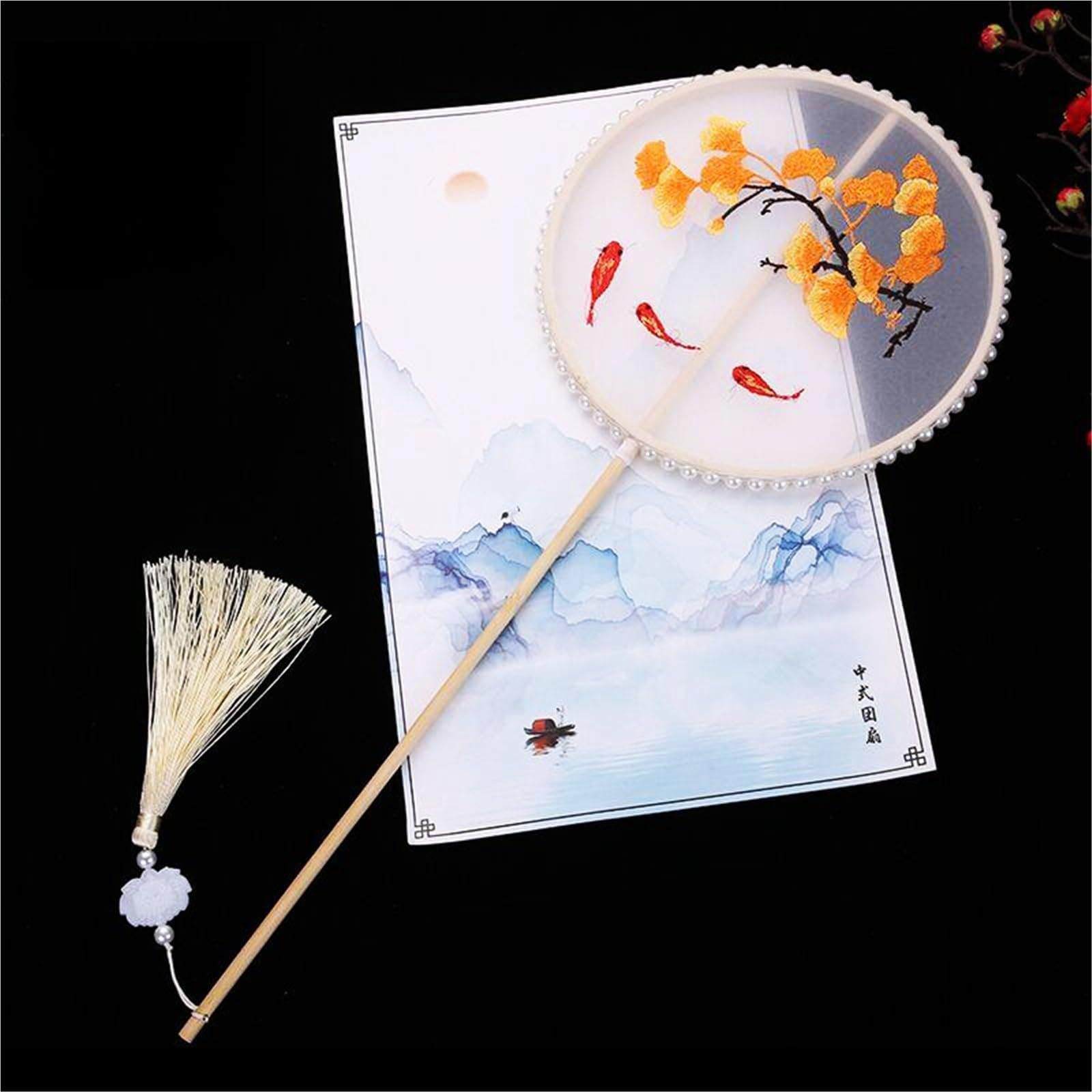 NIRNHYRUR 3 Handheld Embroidered Fans Chinese Style Decoration