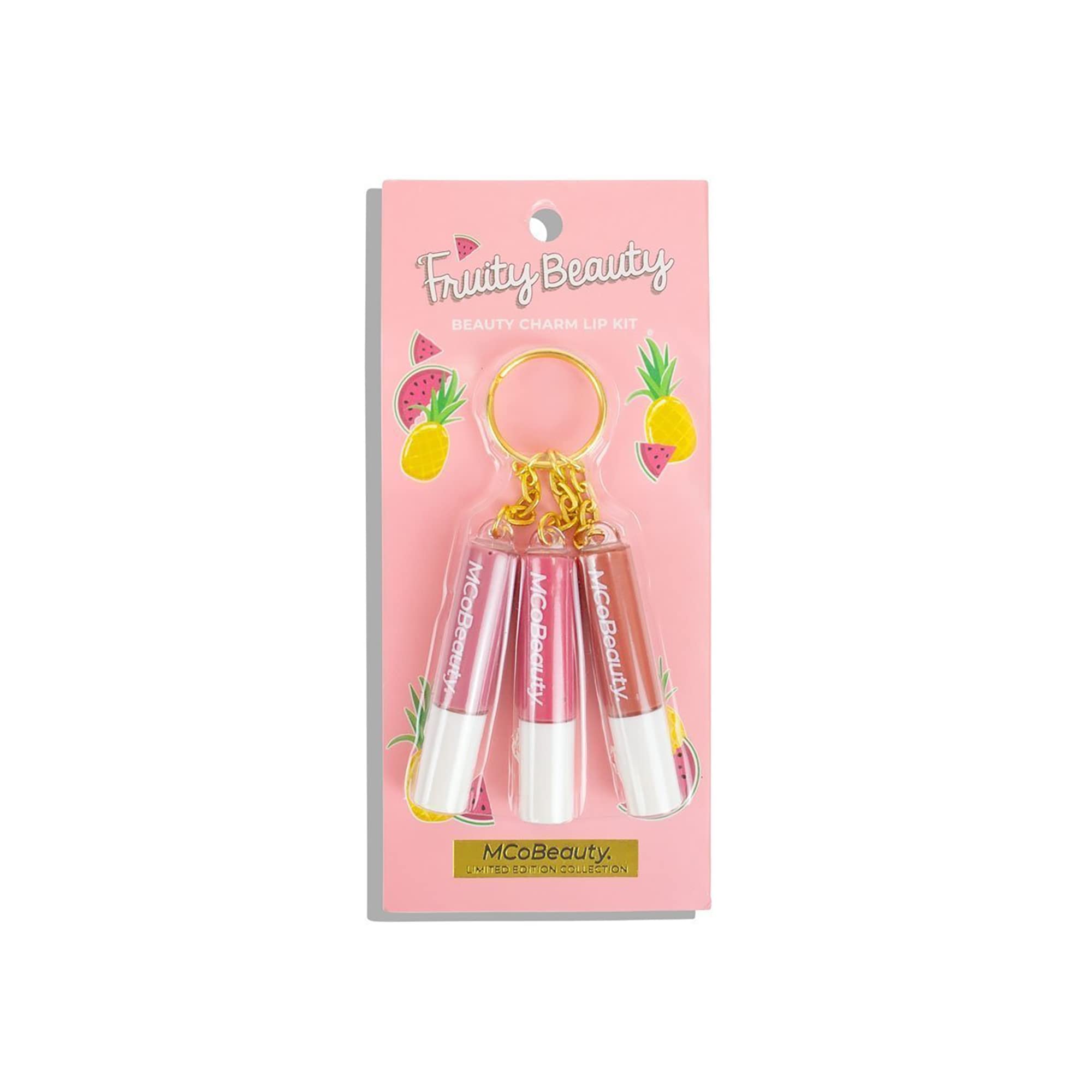 MCoBeautyFruity Beauty Charm Lip Gloss Trio 3-In-1 Keyring - Achieve Flawless Application - High Color, Long-Lasting Formula - Comes With A Fruity Scent And Ultra Cute Packaging - 2.5 Ml