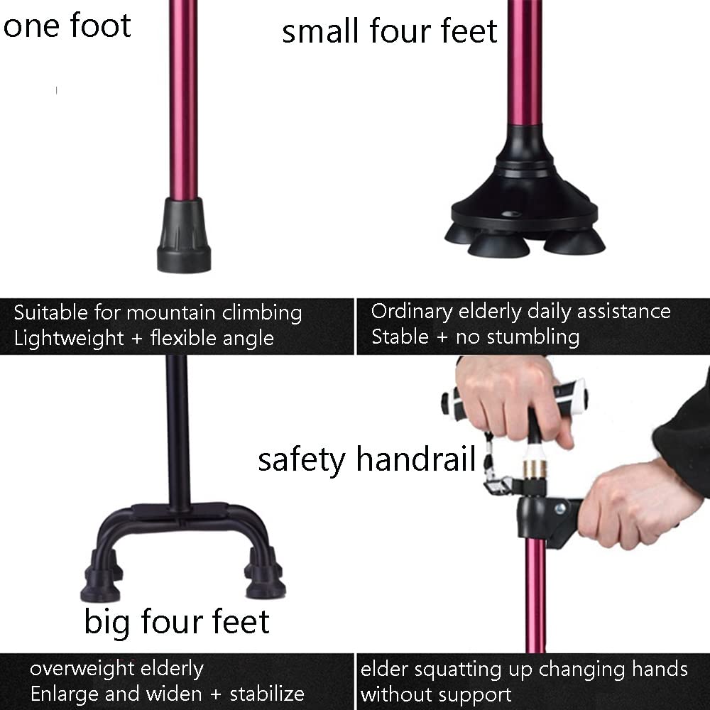 Bastón para Mujer Hombre, Bastón De 220 Libras Muletas Telescópicas con Luz Led, Bastón Independiente Portátil, Altura Ajustable (Color : Black, Size : One Foot)