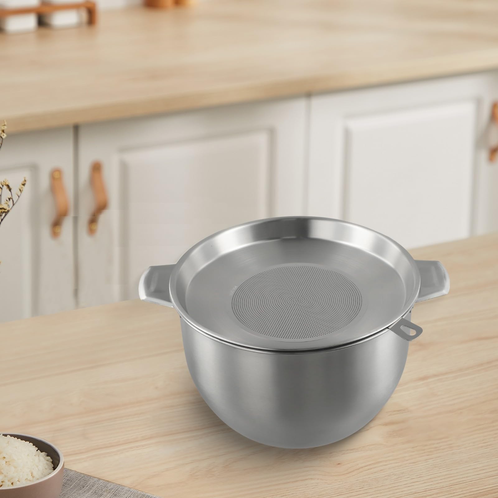 Zilimontt Filtro olio per zuppa in acciaio inox con coperchio, filtro per olio domestico, filtro per olio da cucina, utensili da cucina per conservare olio e grasso da cucina (5,2 L)