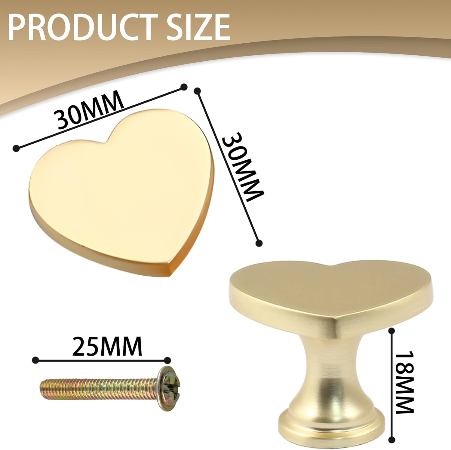 6 Pcs Heart Shape Cabinet Knobs, Gold Drawer Pulls, Brass Gold Dresser Knobs for Cabinet, Kitchen