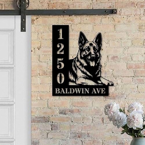 Personalized German Shepherd Dog Address Sign, Custom Metal House Number with German Shepherd Design, Outdoor Wall or Yard Decor, Pet Lover Home Decor (German Shepherd Dog House Number)