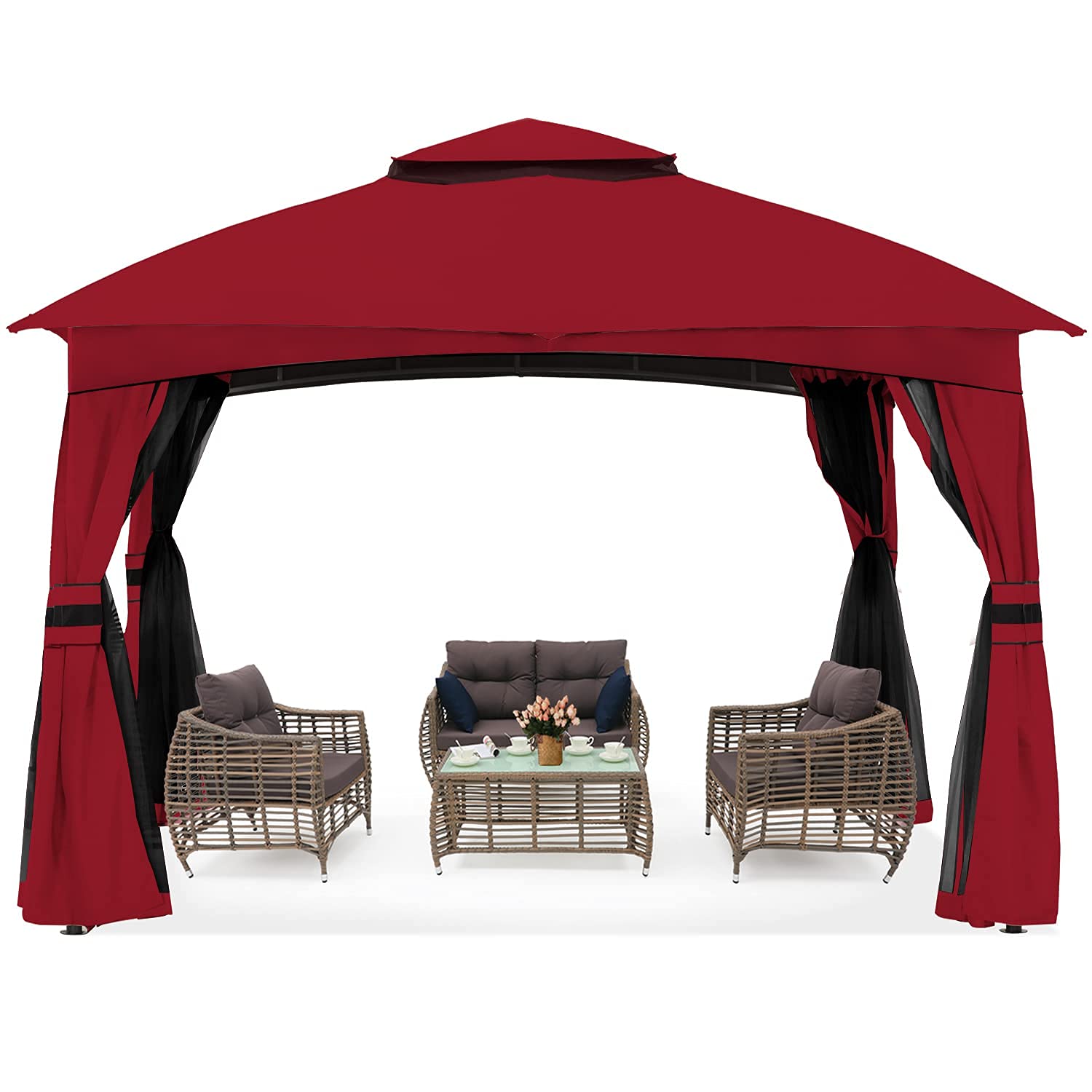 ABCCANOPY 8x8 Outdoor Gazebo - Patio Gazebo with Mosquito Netting, Outdoor Canopies for Shade and Rain for Lawn, Garden, Backyard & Deck (Burgundy)