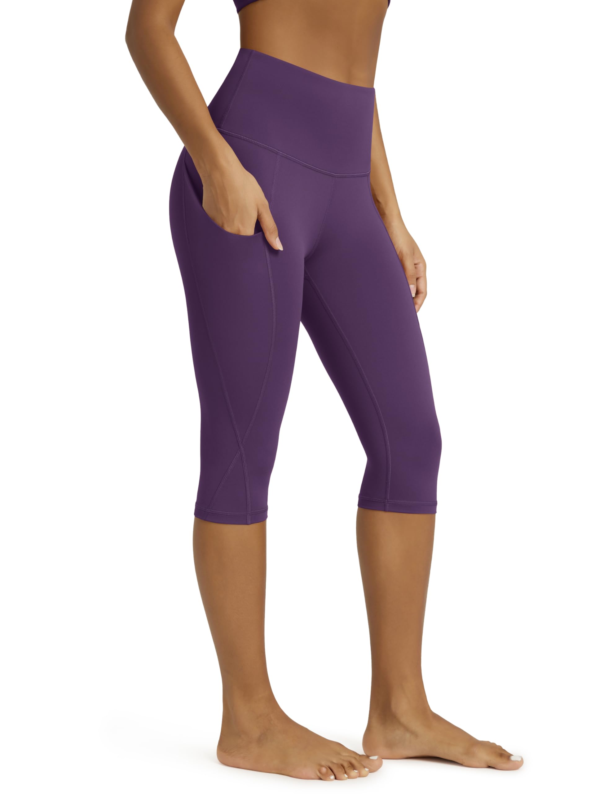 ODODOS Women's High Waisted Yoga Capris with Pockets, Tummy Control Non See Through Workout Athletic Running Capri Leggings