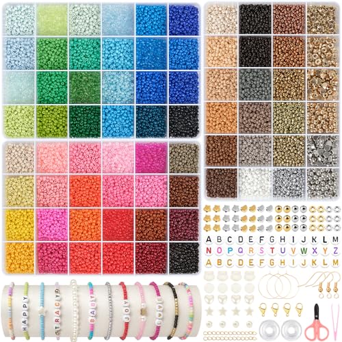 ARTREE Juego de 24550 cuentas de 3 mm. Abalorios para Hacer Pulseras, Kit para Hacer Pulseras,cuentas para pulseras,de Amistad con 300 Letras, 66 Colores de Abalorios 3mm + Herramientas   Regalo Niña