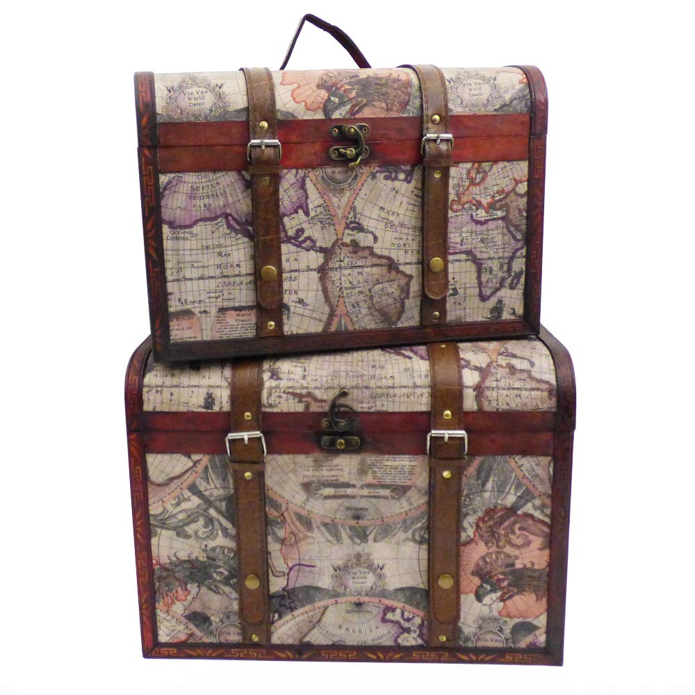 Storage Wooden Trunk Chest Box Set of 2, Chest Dimensions: 43 x 30 x 33 cm and 39 x 27 x 23 cm