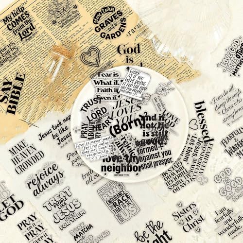 Image of 50PCS Christian Inspirational Quote Stickers, Black White Bible Verse Decals, Clear Waterproof Scrapbook Journal Stickers for Laptop Water Bottle Planner Faith Gifts