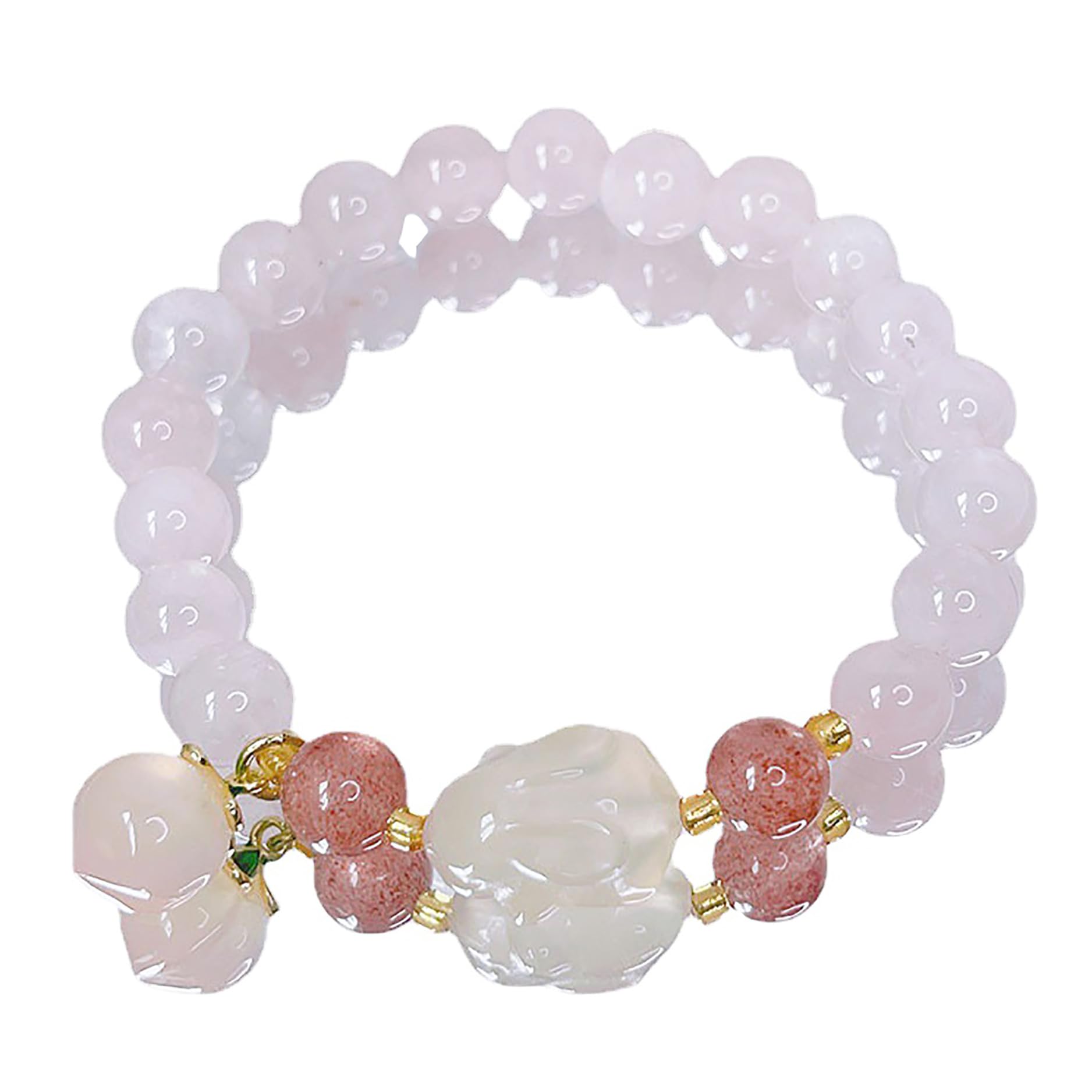 YNIYUJKL Beaded Bracelets Feng Shui Fortune Bracelet 8Mm Pink Peach White Red Chalcedony Rabbit Amulet