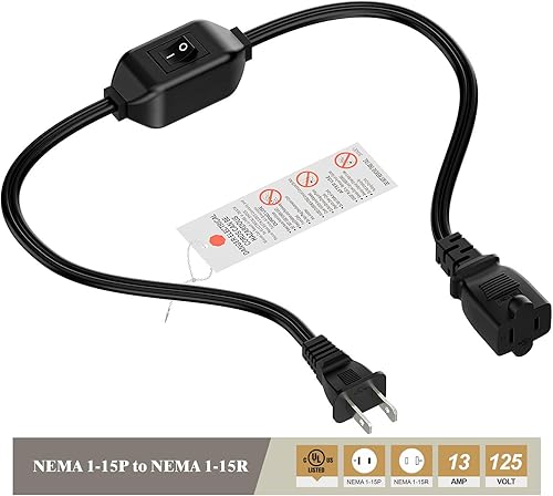 Miniatura 4 de Cable de extensión de interruptor de encendido y apagado de 2.0 ft, cable de extensión polarizado de 2 clavijas/2 salidas con interruptor de 12