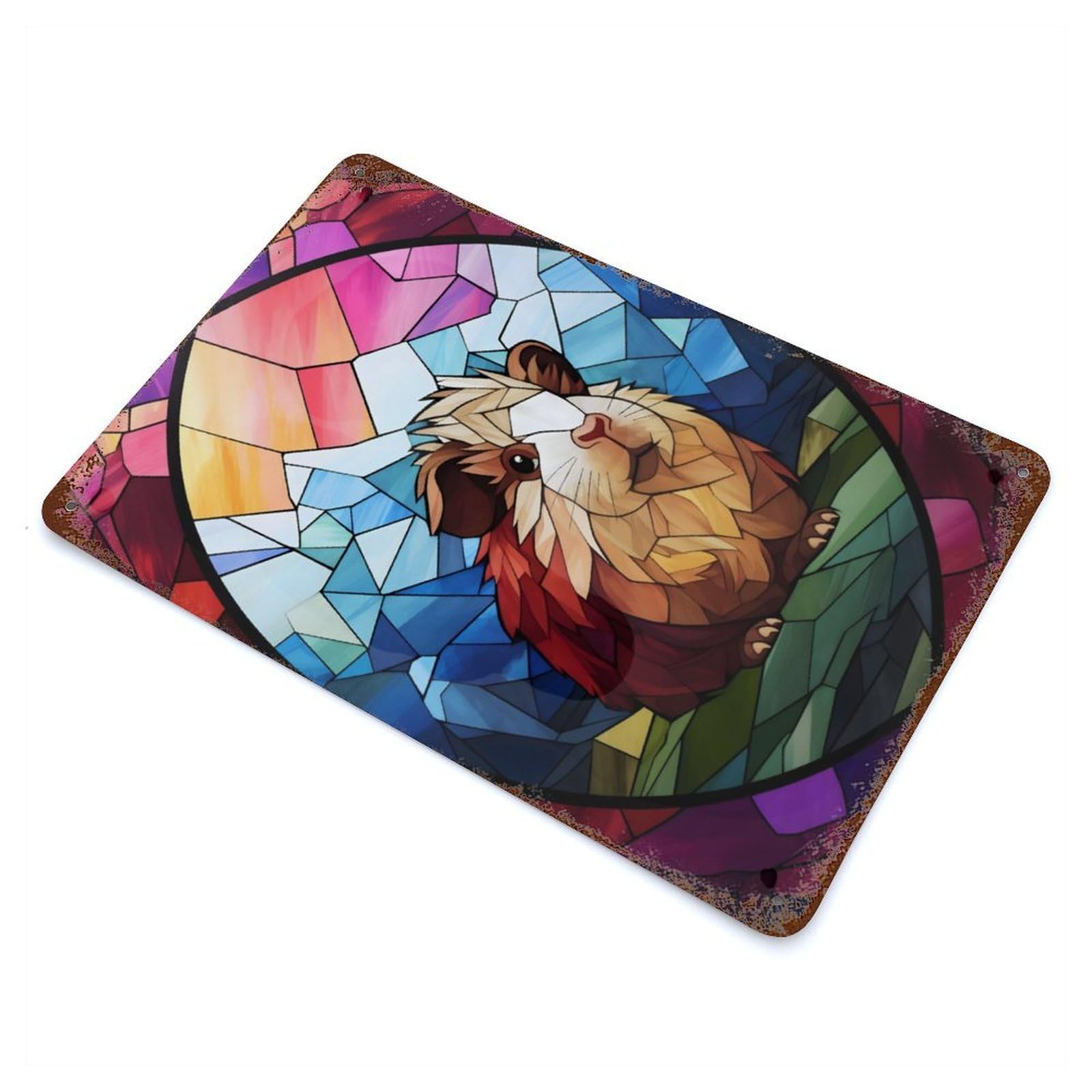 Retro Metal Sign with Guinea Pig Stained Glass Design 11.8"x7.9", for Living Room, Hallway And Home Decor, Farmhouse Wall Decor