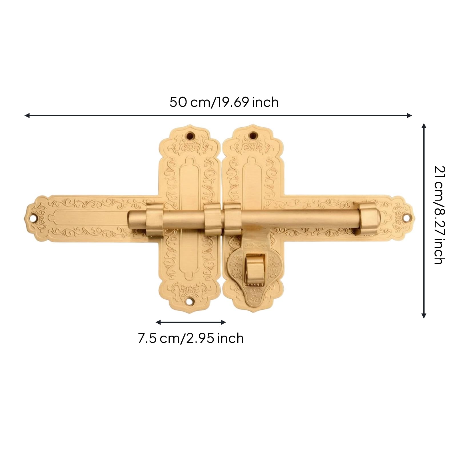 Pasador de Puerta Cerrojo Pestillo Artesanal con Placa Ornamental Grabada Estilo Chino Cierre Seguro de Deslizamiento Suave Adecuado para Portones de, Latón, 50cm