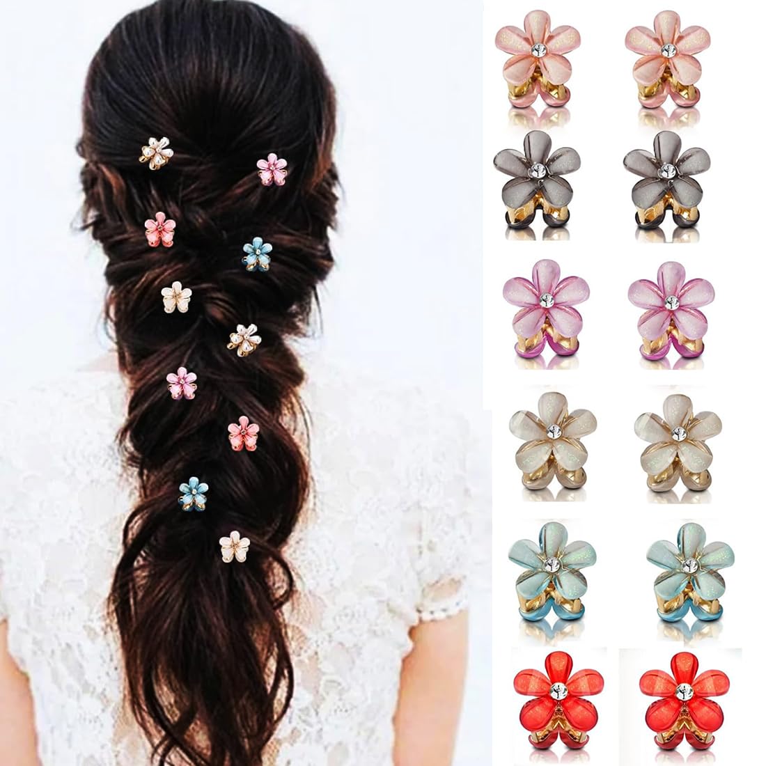 kapimo 12 Pcs Hair Claw Clips for Women Girls Small Korean Style Pearl Metal Hair Clip Accessories Flower Design (Multicolor)