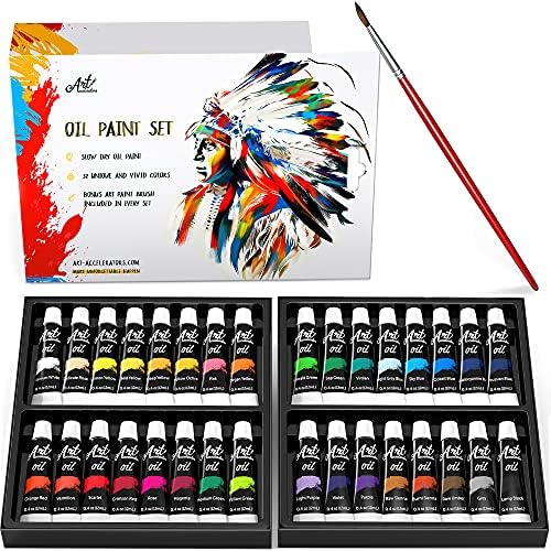 Oil Paint Set - 32 Color Painting Set for Artists, Adults & Kids. Complete Collection of Pigment Rich Oil Based Paints. Professional Art Supplies Kit w/ 12 ml Tube Colors & Extra Paint Brush :)