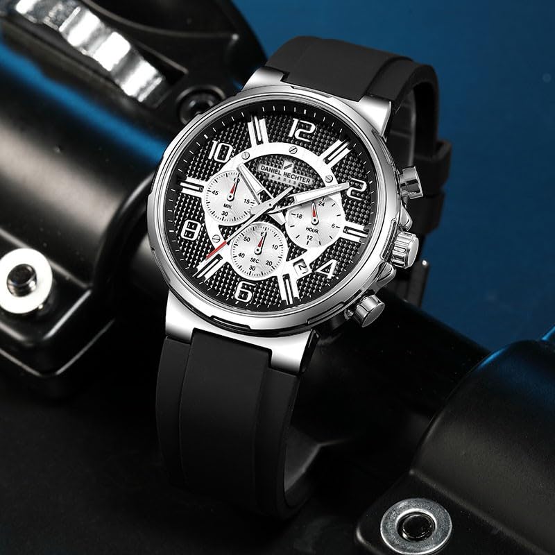 Image of Daniel Hechter Paris Beaubourg Collection Multifunctional Watch for Men with Textured Round Dial and Silicon Strap-DHM1009