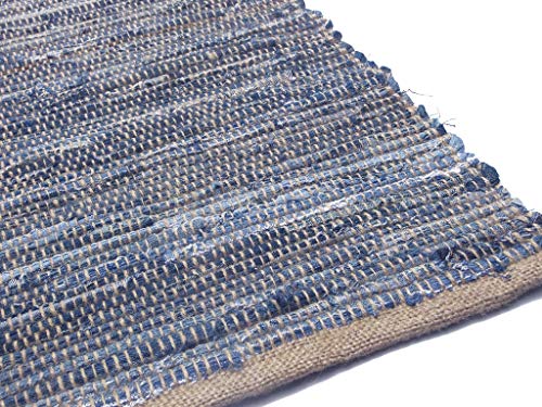 Chardin Home Farmhouse Rag Rug Runner 2X5 Feet Denim Blue | Cotton & Jute Hand Woven Chindi Rug, Long Boho Rug | Perfect For Hallways, Kitchens, Bathroom, Bedrooms | Shades Of Blue #TOP4