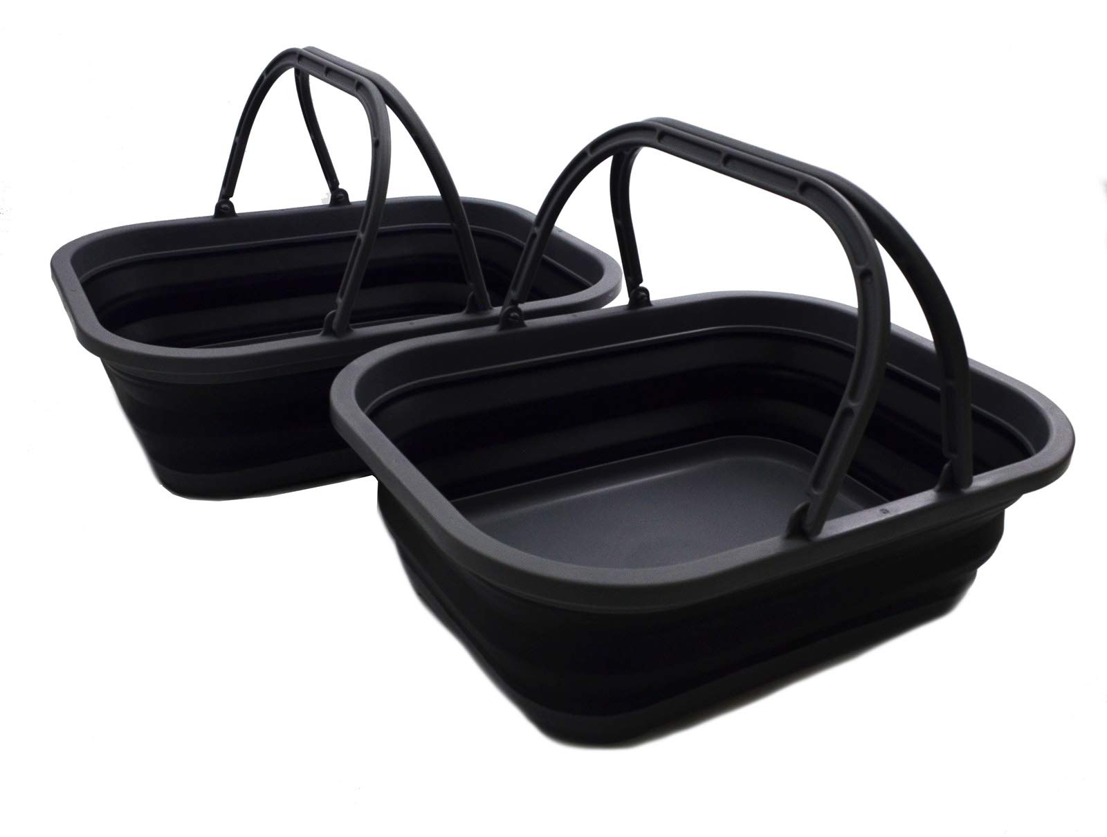SAMMART 12L Tina plegable con asa, cesta de picnic portátil al aire libre, bolsa de la compra plegable, contenedor de almacenamiento para ahorro de espacio (2, gris/negro)