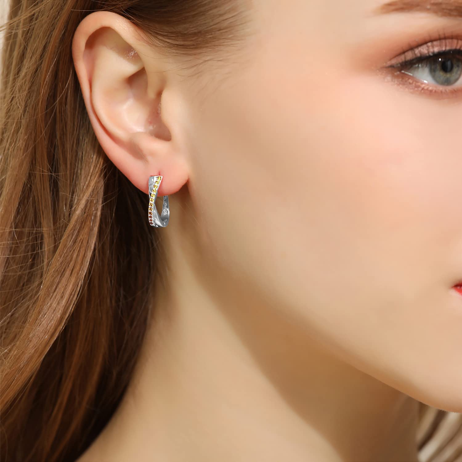 YOURDORA Donna Orecchini a Cerchio Originali in Argento 925 Zirconi Anello Contorto Idea Regalo Gioielli