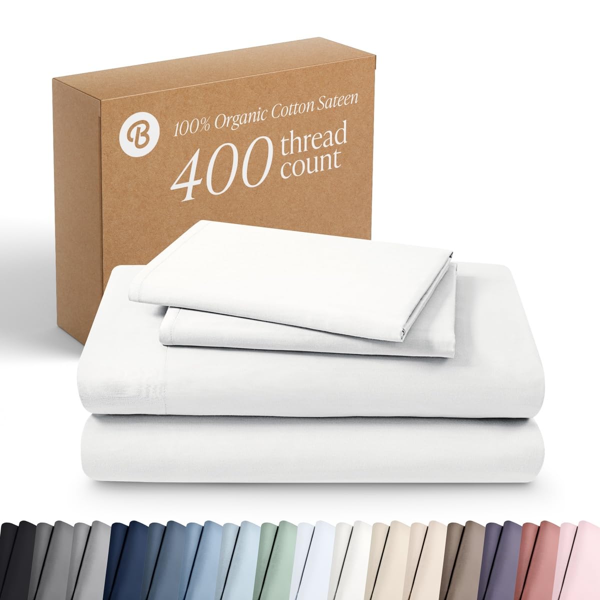 Bare Home 100% Organic Cotton Sateen Sheet Set King White