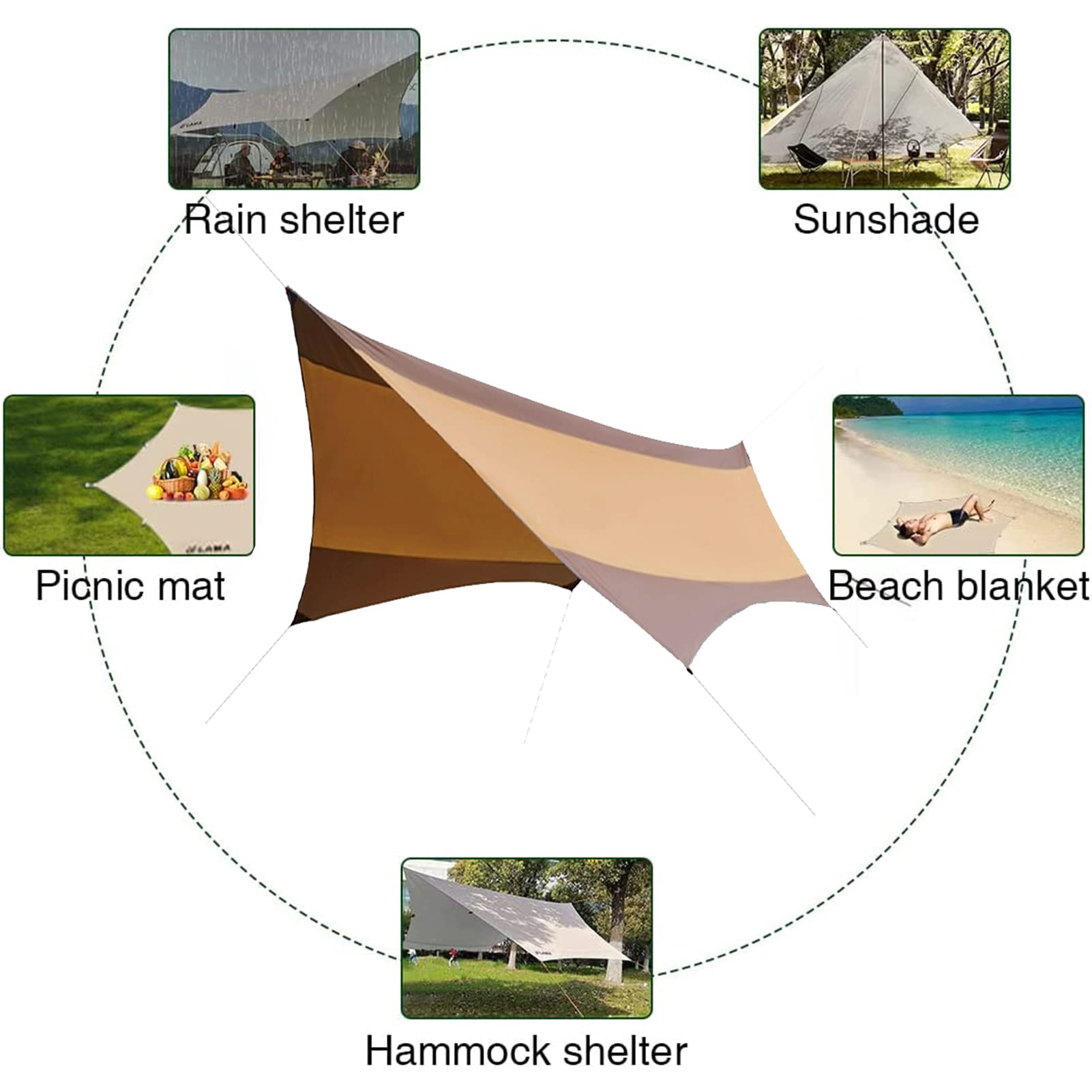 Wasserdichte Zeltunterlage Zeltplanen Tarp Camping Outdoor Plane, Sonnensegel Regenfliege Plane Sonnenschutz Plane Uv Schutz Leicht Kompakt Leicht Tragbar Für Ourdoor (560*540*600cm Hexagon )