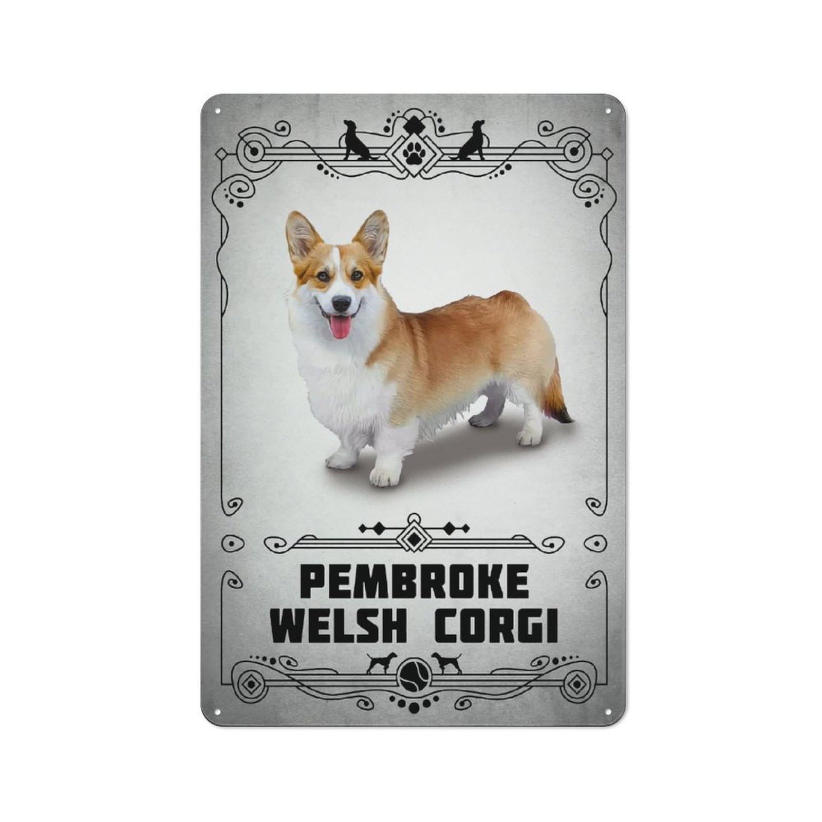 Junmoney Style-4 Classic Vintage Metal Sign 30X20cm Featuring Pembroke Welsh Corgi, Classic Pub Decor For Bar, Kitchen, Garage Or Games Room