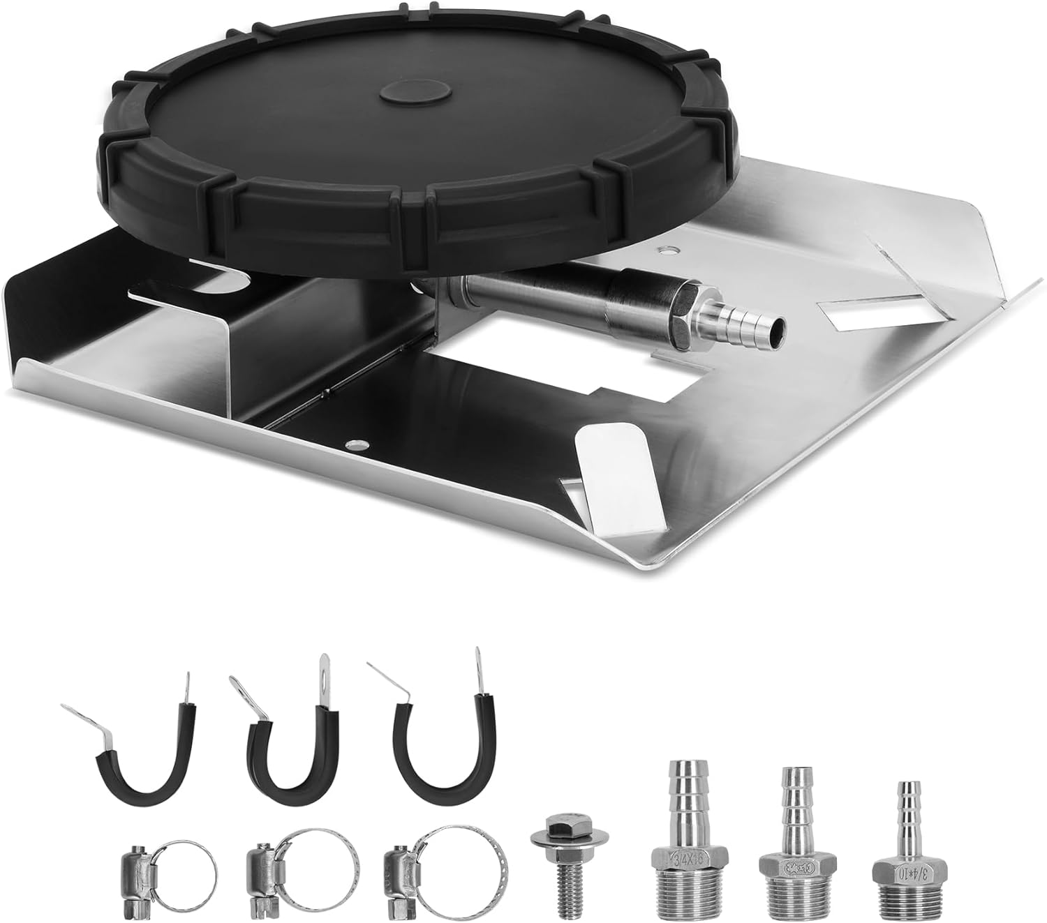 Pond & Lake Aeration Accessories, Self-Weighted Stainless Steel Base, Membrane Diffuser, Stainless Steel Connectors for 3 Hose Sizes, and 3 Sets of Clamps, Ideal for Outdoor Aeration Systems.