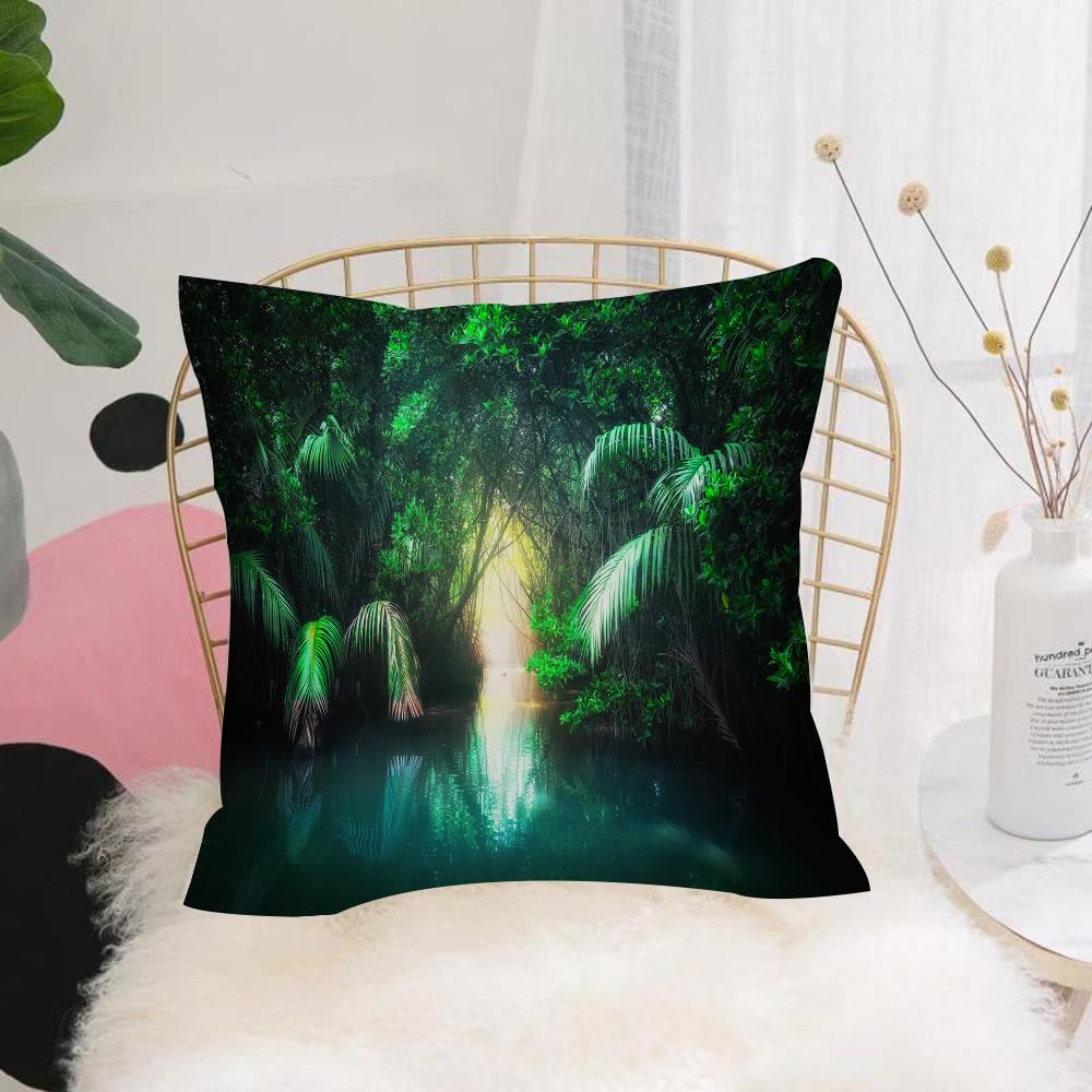 HYOSXW Cushion Cover,Throw Pillow Case Home Decorative for Living Room Bedroom Sofa Chair 16X16 Inch,Jungle, Tropical Lake Mangrove Rainforest path through the lusters,Pillowcase 40X40cm