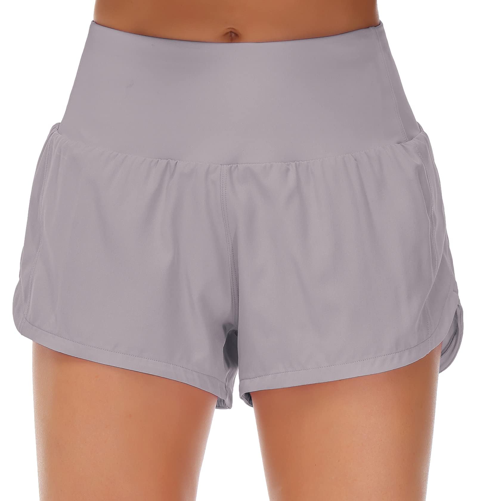 Origiwish Women's High Waisted Running Shorts with Liner Quick Dry Athletic Workout Shorts Zipper Pockets