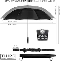 Vista 3 de Paraguas de golf abierto automático de 62/68 pulgadas, extra grande, ventilado, resistente al viento, impermeable, doble toldo