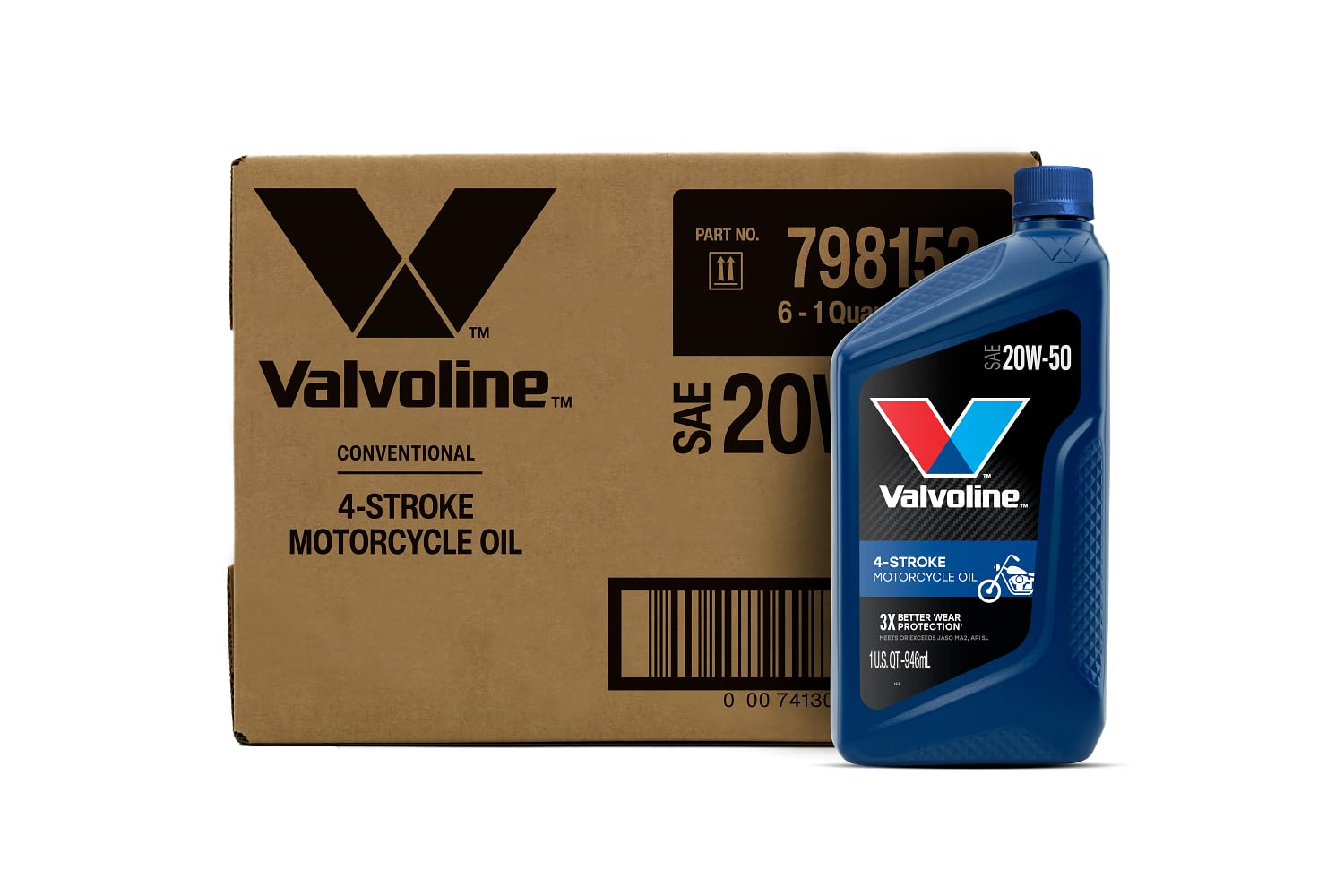Valvoline (VV743-6PK) SAE 20W-50 4-Stroke Motorcycle Oil - 1 Quart Bottle, (Case of 6)