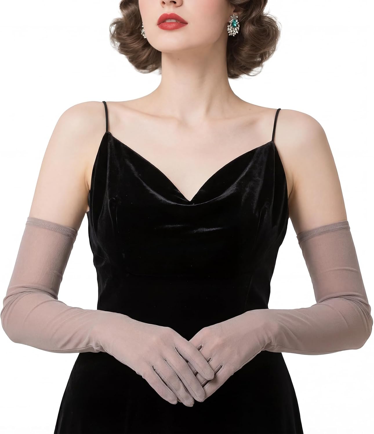 THARAHT Women Long Sheer Gloves Tulle Mesh Gloves Suitable For 1920s Opera Tea Party Attire And Bridal Evening Gowns