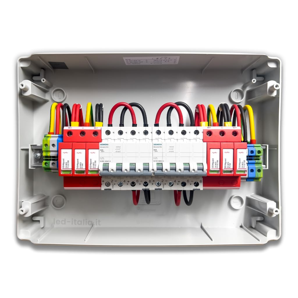 Quadro di Campo DC 2 Stringhe 2 MPPT 1000VDC 16A con Interruttori Magnetotermici e Scaricatori, Centralino IP65 12 Moduli