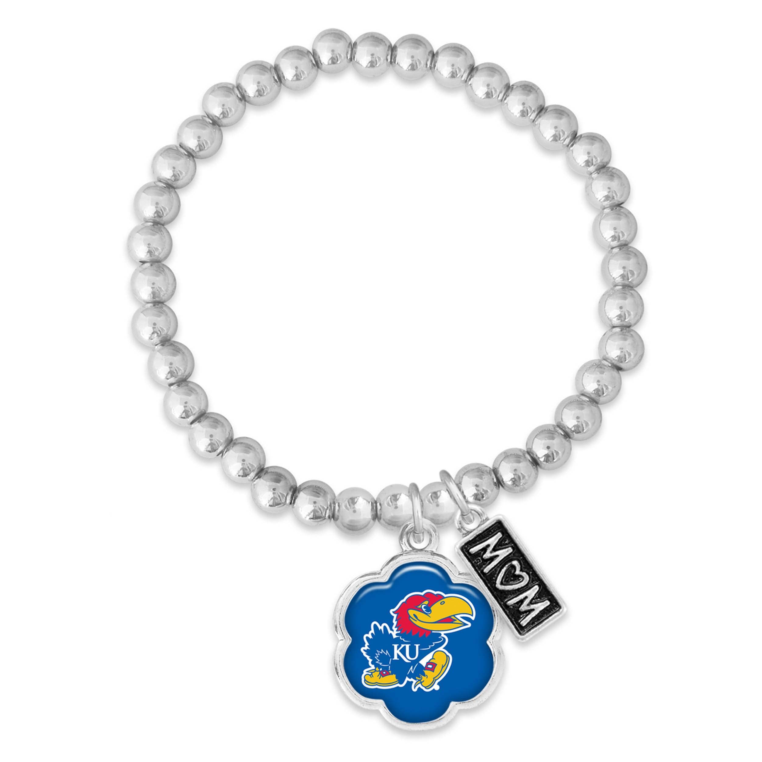 From the Heart Enterprises Kansas Jayhawks Hazel Mom Charm Bead Stretch Bracelet Jewelry Gift KU