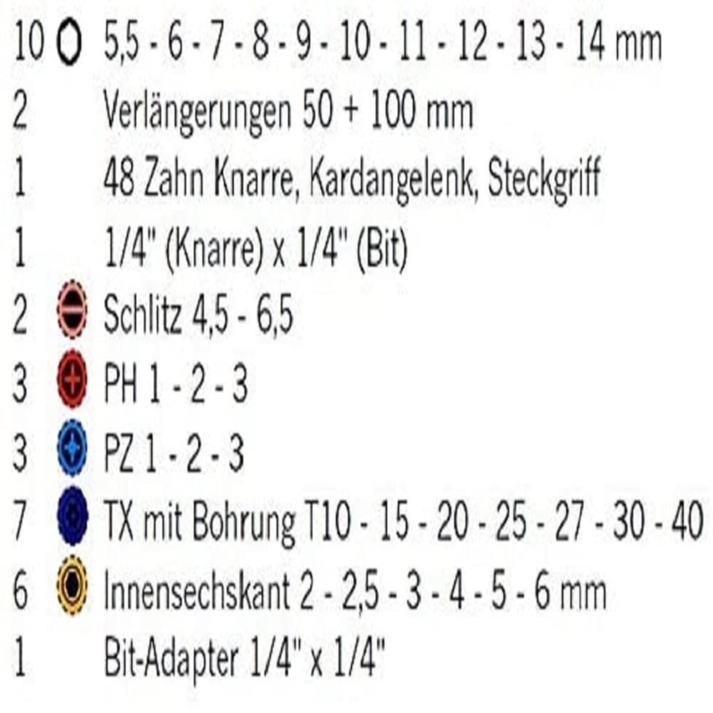 1/10,2 cm Mini Steckschlüssel- et vissage, 38tlg. mit Markierten Embouts