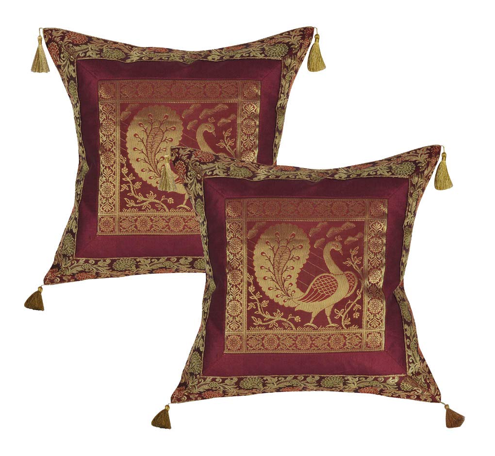 Lalhaveli Cushion Cover 18 inch x 18 inch Silk Brocade Cushion Cover for Sofa Home Decorations Pillow Covers (18 x 18 Inches, Pack of 2 Pcs, Maroon) (B0C6PWWYL6) Amazon Price History, Amazon Price Tracker