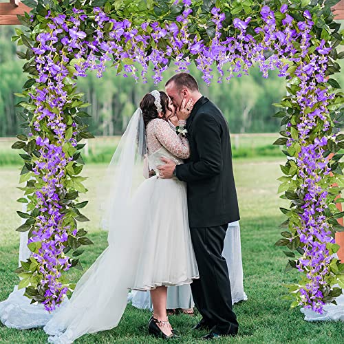 Artificial Purple Wisteria Garland Fake Flower Garland Wisteria Hanging Flowers Wedding Flower Garland For Wedding Arches Decor (5 Pcs Total 32.8Ft) #TOP5