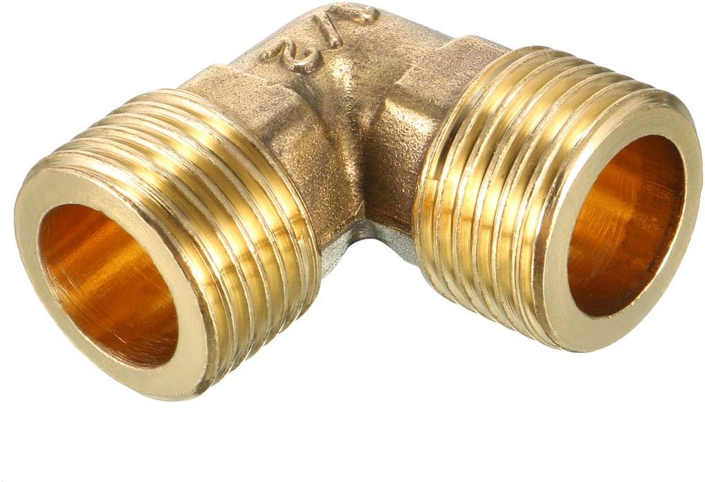 uxcell Brass Elbow Pipe Fitting 90 Degree G1/2 Male x G1/2 Male Connector 2pcs